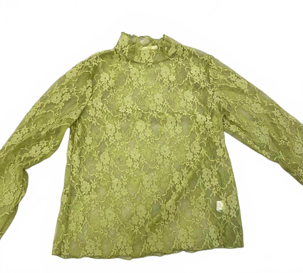 NEW JADE BY JANE women's mesh long sleeve mock neck top in kiwi
